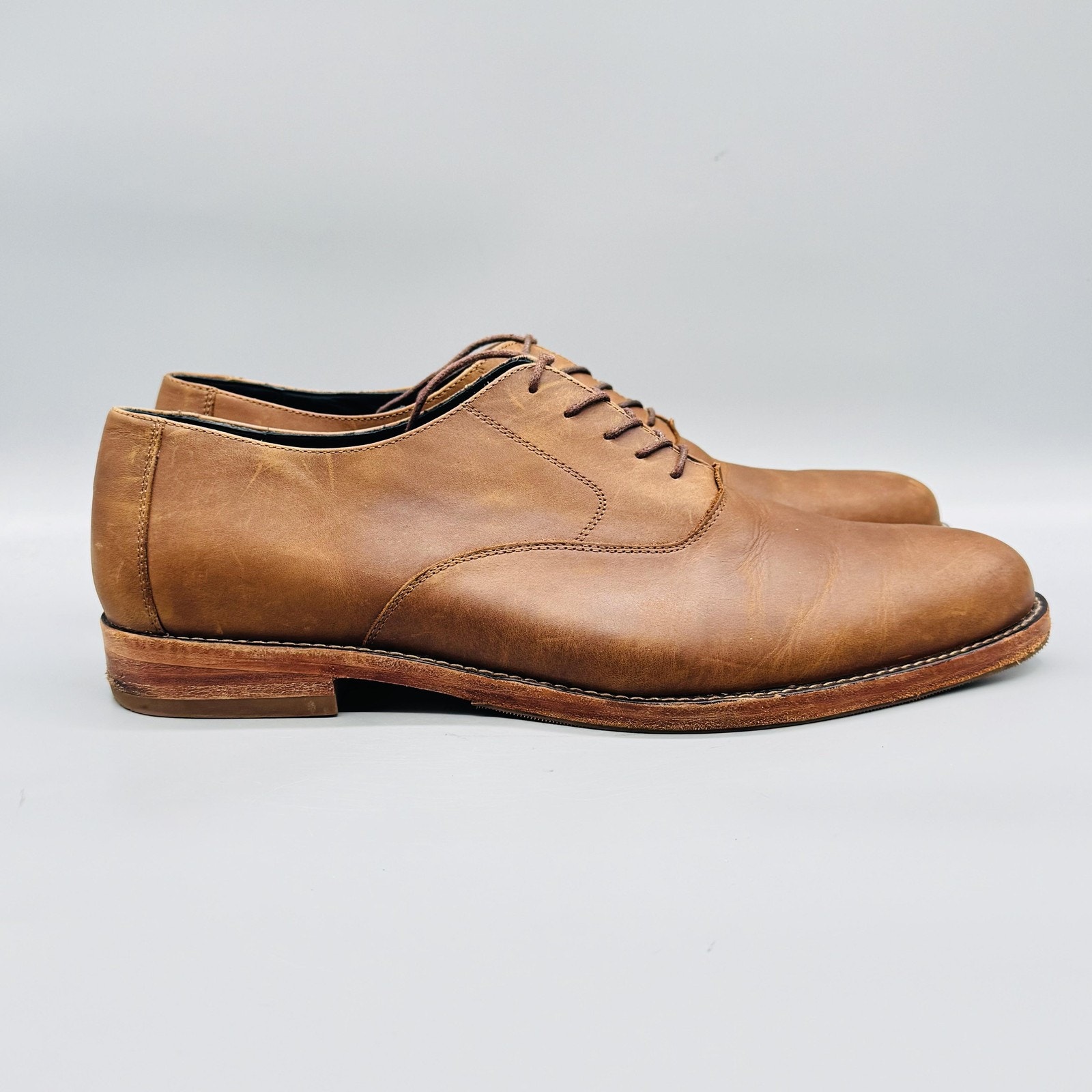 Nisolo Shoes Mens 12.5 Brown Leather Plain Toe Everyday Oxford Dress Lace Up